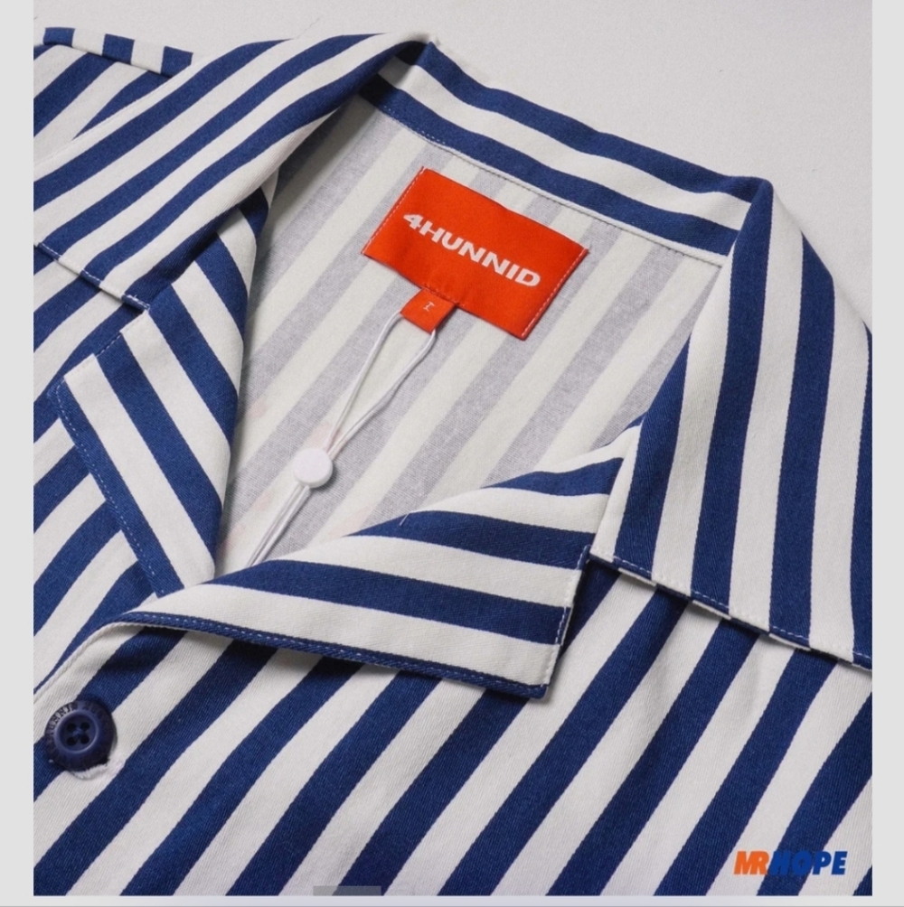 4HUNNID HAVANA STRIPES BUTTON UP CROPPED MENS SHIRT NWT SIZE SMALL - Picture 5 of 13